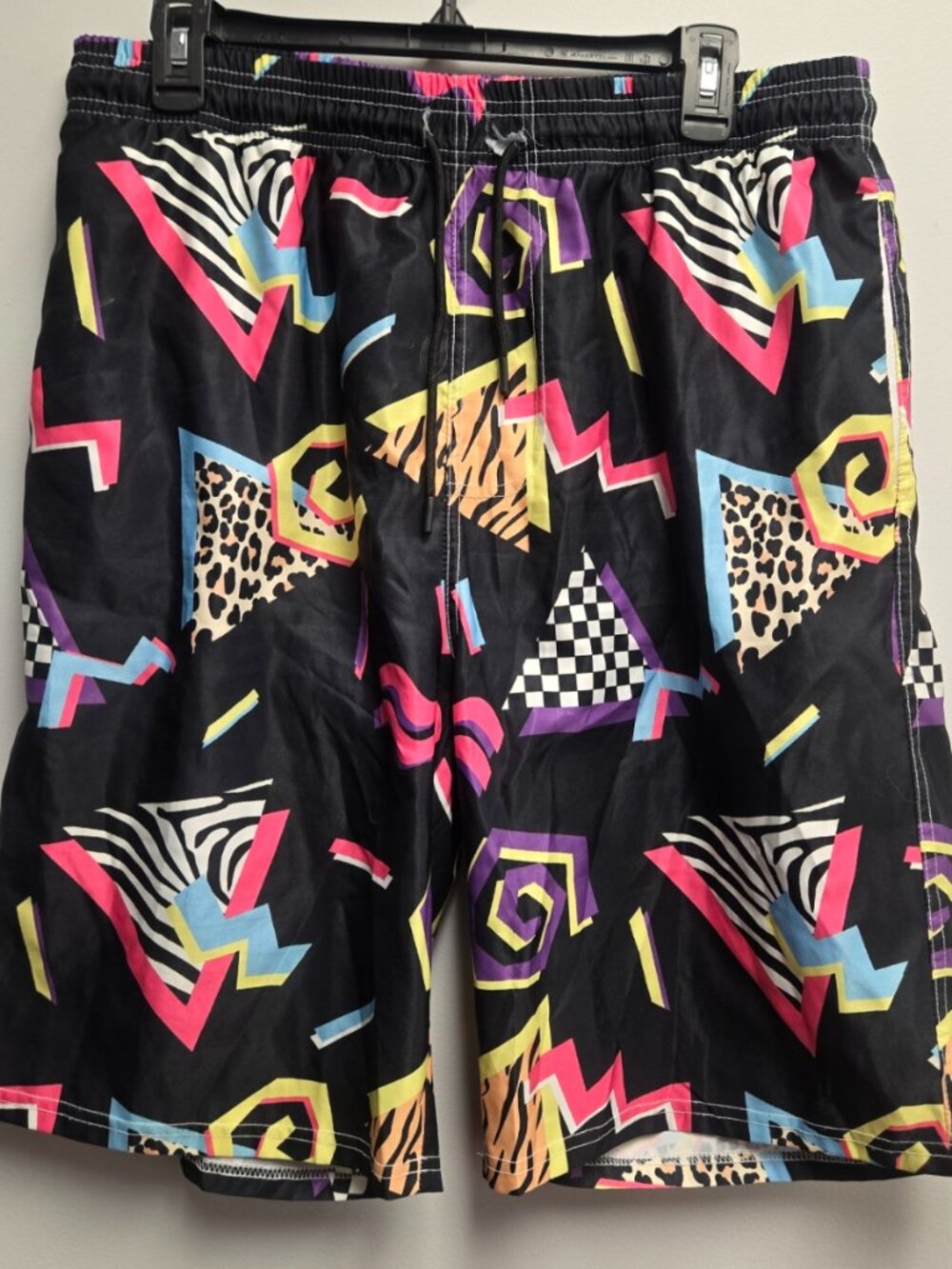 Vintage 90s Abstract Swim Trunks XL Neon Geometric Memphis Style Retro Shorts